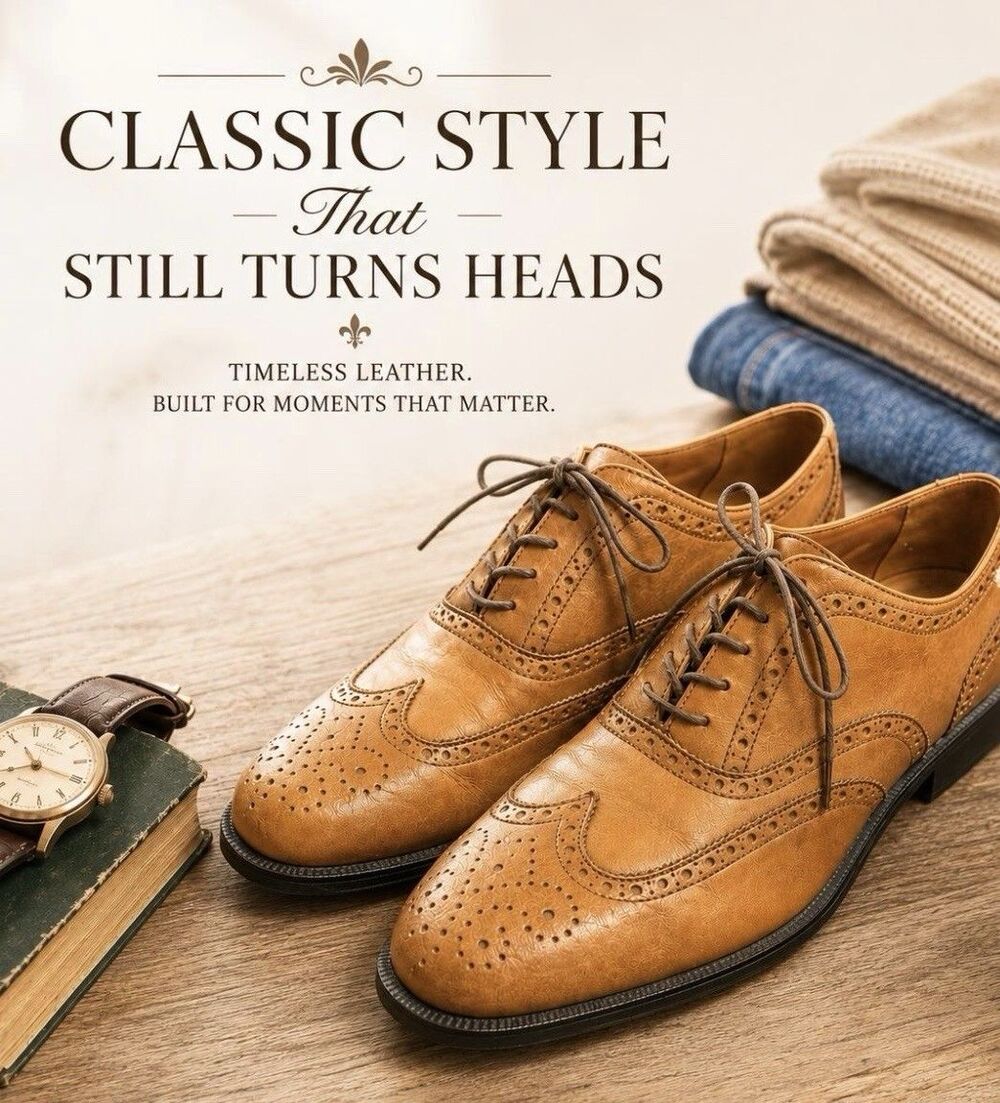 Rockport Men’s 9.5W Wide Tan Leather Wingtip Oxford Brogue Dress Shoes Comfort